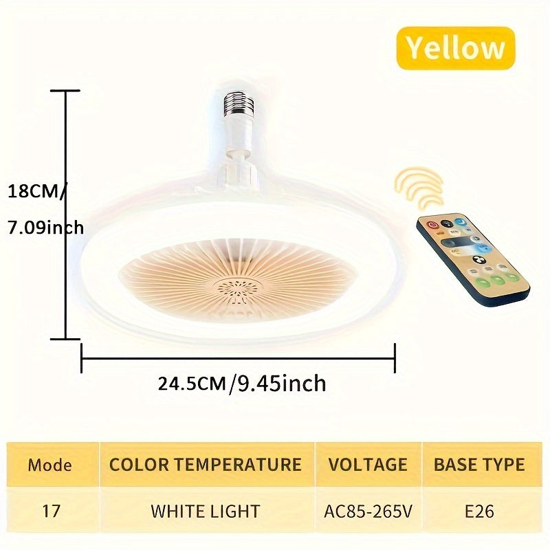 10 بوصة مروحة قابس مع ضوء ومروحة لمبة بالتحكم عن بُعد - 17 وضعًا، مروحة متعددة الوظائف