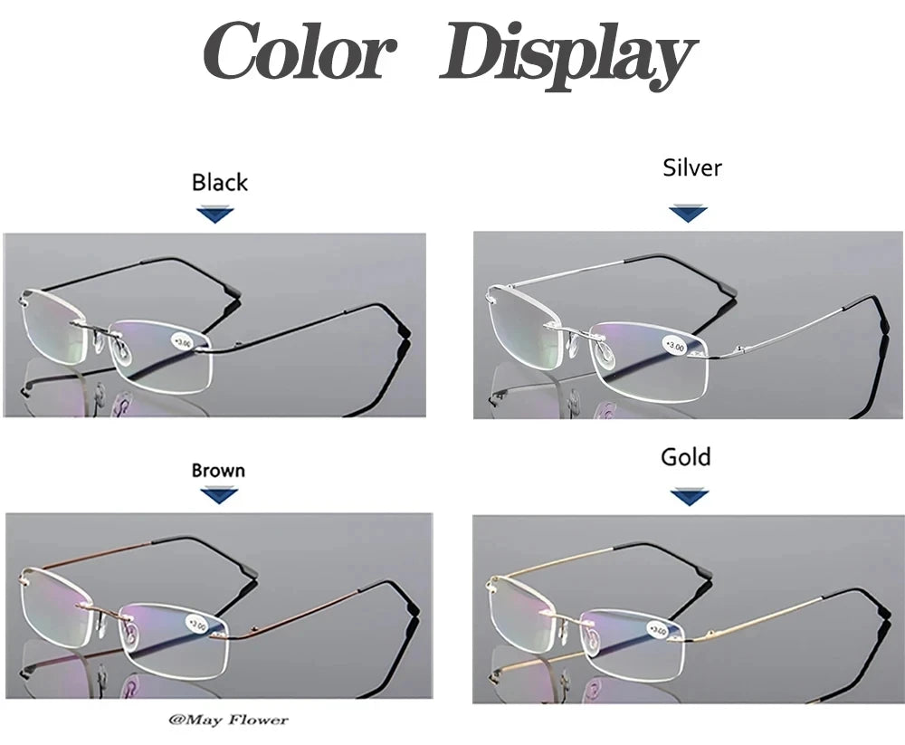نظارات قراءة بدون إطار من التيتانيوم لحجب الضوء الأزرق للرجال والنساء - نظارات قراءة طبية للشيخوخة مع عدسات حجب الضوء الأزر